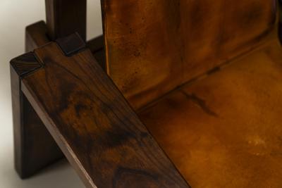 Lounge Chair In Elm And Leather In The Manner Of Pierre Chapo France 1970s