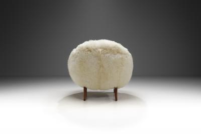 Lounge Chair Upholstered in Off White Sheepskin Denmark 1960s