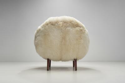 Lounge Chair Upholstered in Off White Sheepskin Denmark 1960s