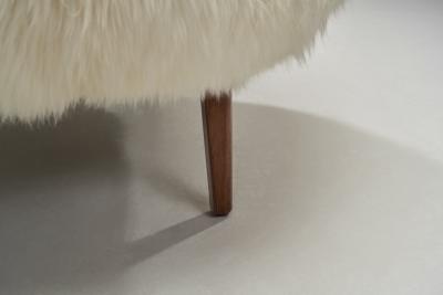 Lounge Chair Upholstered in Off White Sheepskin Denmark 1960s