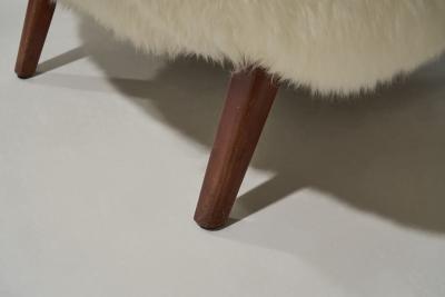 Lounge Chair Upholstered in Off White Sheepskin Denmark 1960s