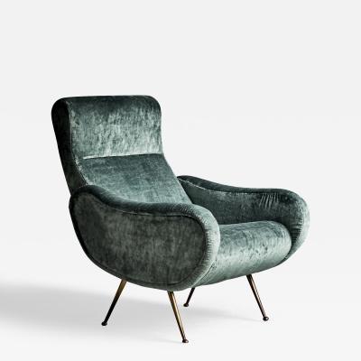 Lounge Chair in the manner of Marco Zanuso upholstered in green Velvet