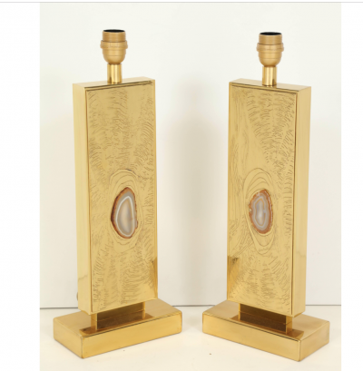 Lova Creations Pair of etched brass table lamps by Lova creation