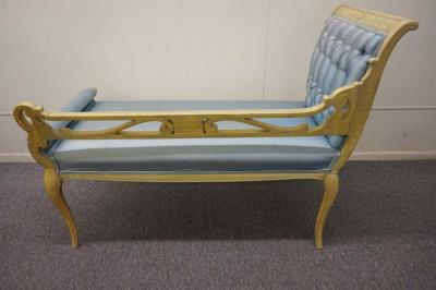 Lovely Hollywood Regency Scrolled Arm Carved Wood Bench