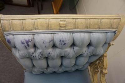 Lovely Hollywood Regency Scrolled Arm Carved Wood Bench