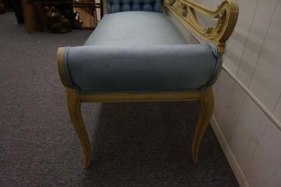 Lovely Hollywood Regency Scrolled Arm Carved Wood Bench
