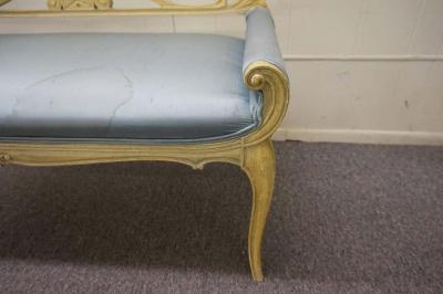 Lovely Hollywood Regency Scrolled Arm Carved Wood Bench