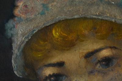 Lovely Interbellum Oil Portrait of a Woman in Flowered Bonnet Belgium 1920s
