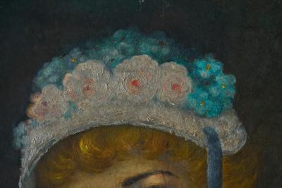 Lovely Interbellum Oil Portrait of a Woman in Flowered Bonnet Belgium 1920s