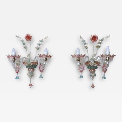 Lovely Italian Colored Murano Glass Pair of Sconces