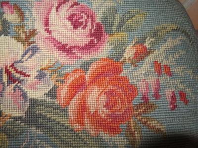 Lovely Louis XVI Oval Floral Needlepoint Stool Bench