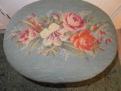 Lovely Louis XVI Oval Floral Needlepoint Stool Bench