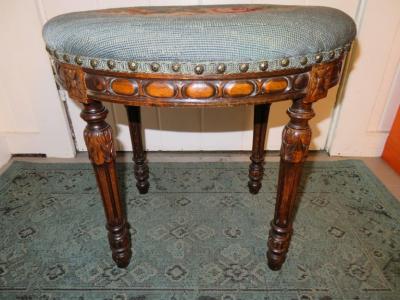 Lovely Louis XVI Oval Floral Needlepoint Stool Bench