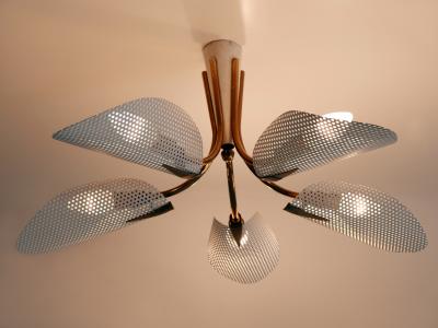 Lovely Mid Century Modern Perforated Metal Brass Ceiling Lamps Germany 1950s