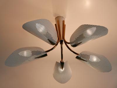Lovely Mid Century Modern Perforated Metal Brass Ceiling Lamps Germany 1950s
