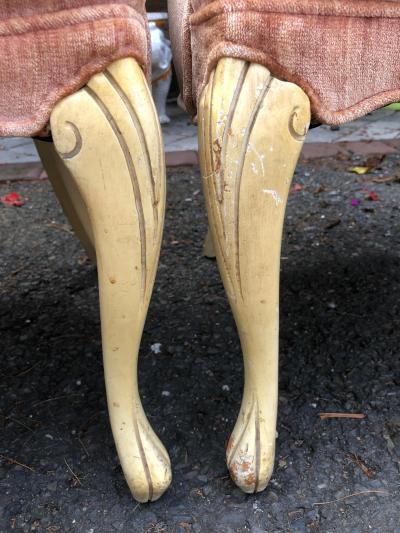 Lovely Pair Tufted French Provincial Style Upholstered Arm Chairs Hollywood