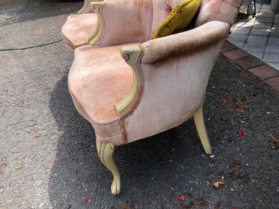 Lovely Pair Tufted French Provincial Style Upholstered Arm Chairs Hollywood