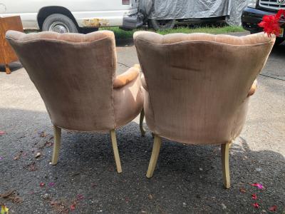 Lovely Pair Tufted French Provincial Style Upholstered Arm Chairs Hollywood