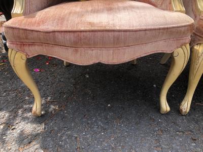 Lovely Pair Tufted French Provincial Style Upholstered Arm Chairs Hollywood