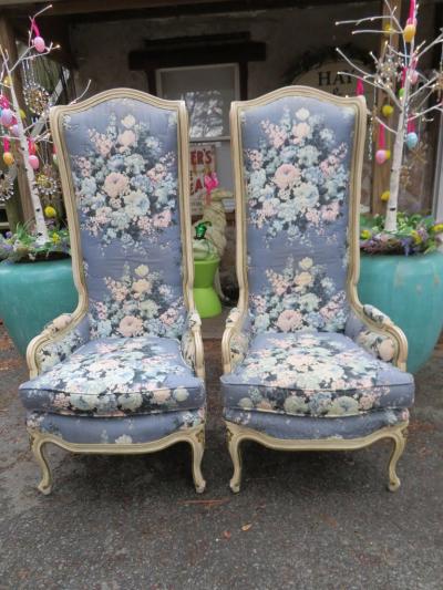Lovely Pair of Statuesque French Country Wingback Chairs Midcentury