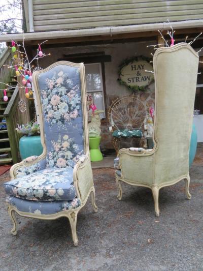 Lovely Pair of Statuesque French Country Wingback Chairs Midcentury