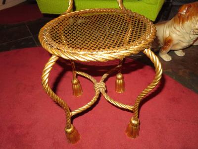 Lovely Petite Gilded Gold Rope Tassel Vanity Chair Stool Hollywood Regency