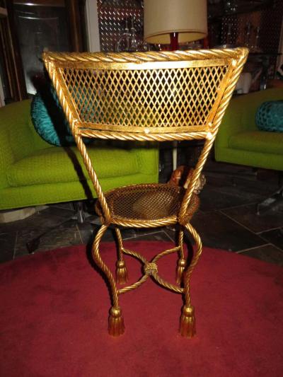 Lovely Petite Gilded Gold Rope Tassel Vanity Chair Stool Hollywood Regency