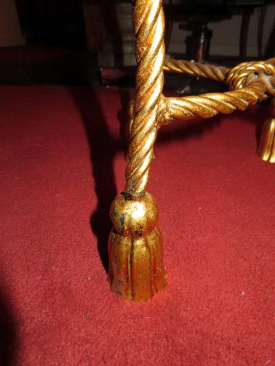 Lovely Petite Gilded Gold Rope Tassel Vanity Chair Stool Hollywood Regency