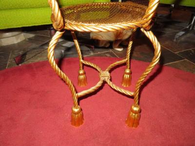 Lovely Petite Gilded Gold Rope Tassel Vanity Chair Stool Hollywood Regency
