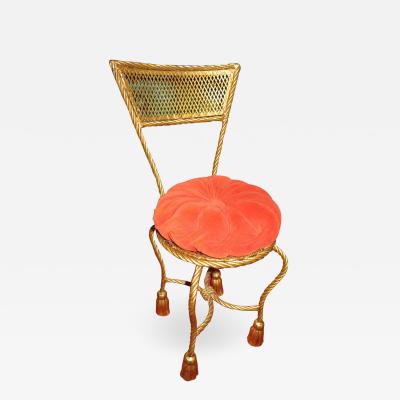 Lovely Petite Gilded Gold Rope Tassel Vanity Chair Stool Hollywood Regency