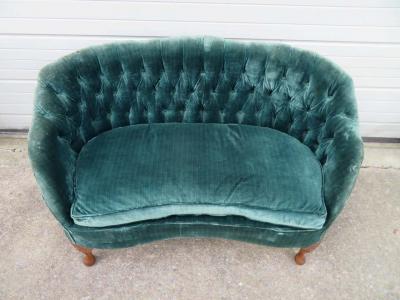 Lovely Petite Hollywood Regency Tufted Loveseat Sofa