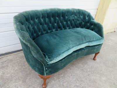 Lovely Petite Hollywood Regency Tufted Loveseat Sofa