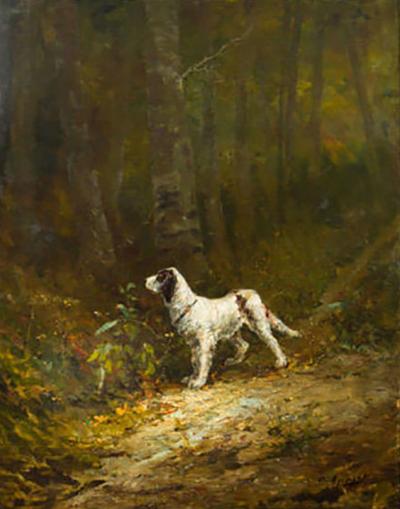 Lovely Portrait of a Dog Framed Oil on Canvas