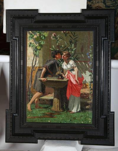 Lovers by a Fountain Painting Oil on Canvas