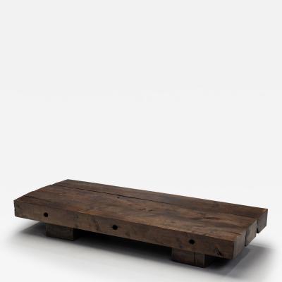 Low Brutalist Oak Coffee Table Europe 1960s