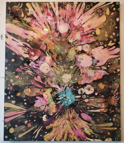 Lowell Boyers Nectar 2025 A Large Black And MultiColor Abstract Painting by Lowell Boyers