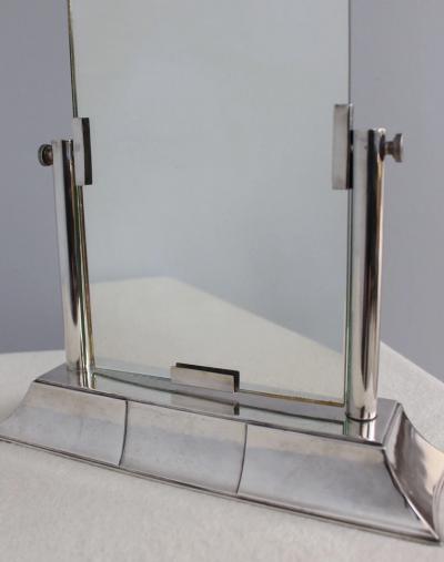 Luc Lanel Fine French Art Deco Wrought Fine French 1930s Silver Plated Table Mirror