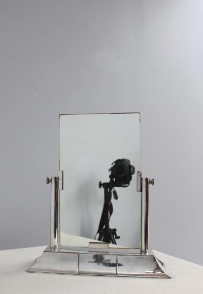 Luc Lanel Fine French Art Deco Wrought Fine French 1930s Silver Plated Table Mirror