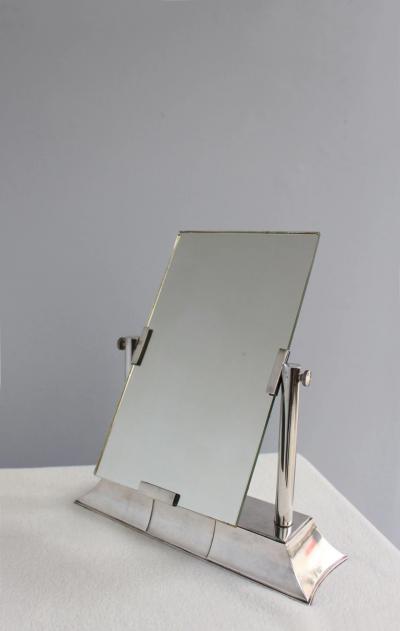 Luc Lanel Fine French Art Deco Wrought Fine French 1930s Silver Plated Table Mirror