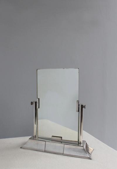 Luc Lanel Fine French Art Deco Wrought Fine French 1930s Silver Plated Table Mirror