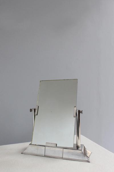 Luc Lanel Fine French Art Deco Wrought Fine French 1930s Silver Plated Table Mirror
