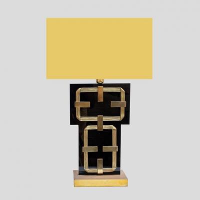 Luciano Frigerio A BLACK PERSPEX WITH BRASS DECO TABLE LAMPS BY FRIGERIO