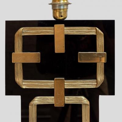 Luciano Frigerio A BLACK PERSPEX WITH BRASS DECO TABLE LAMPS BY FRIGERIO