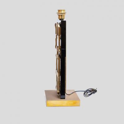 Luciano Frigerio A BLACK PERSPEX WITH BRASS DECO TABLE LAMPS BY FRIGERIO