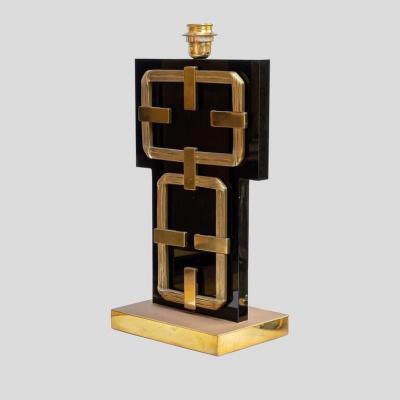 Luciano Frigerio A BLACK PERSPEX WITH BRASS DECO TABLE LAMPS BY FRIGERIO