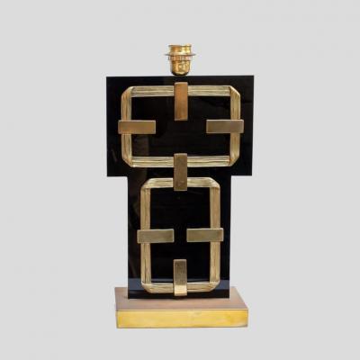 Luciano Frigerio A BLACK PERSPEX WITH BRASS DECO TABLE LAMPS BY FRIGERIO