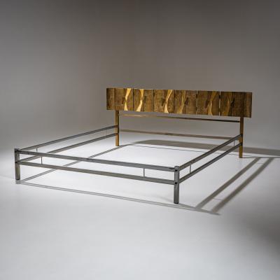 Luciano Frigerio Bed with Brass Headboard by Luciano Frigerio Italy 1970s