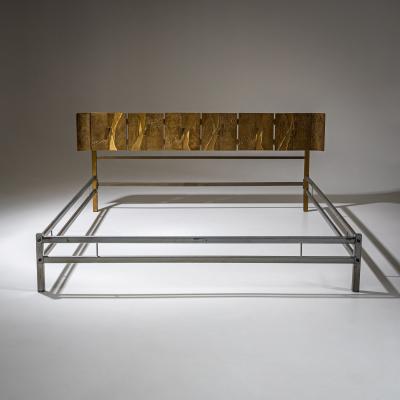 Luciano Frigerio Bed with Brass Headboard by Luciano Frigerio Italy 1970s