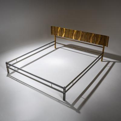 Luciano Frigerio Bed with Brass Headboard by Luciano Frigerio Italy 1970s
