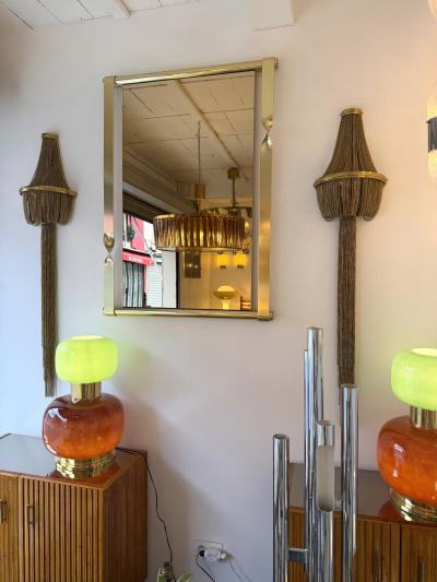 Luciano Frigerio Brass Mirror Pink Copper Glass by Luciano Frigerio Italy 1970s